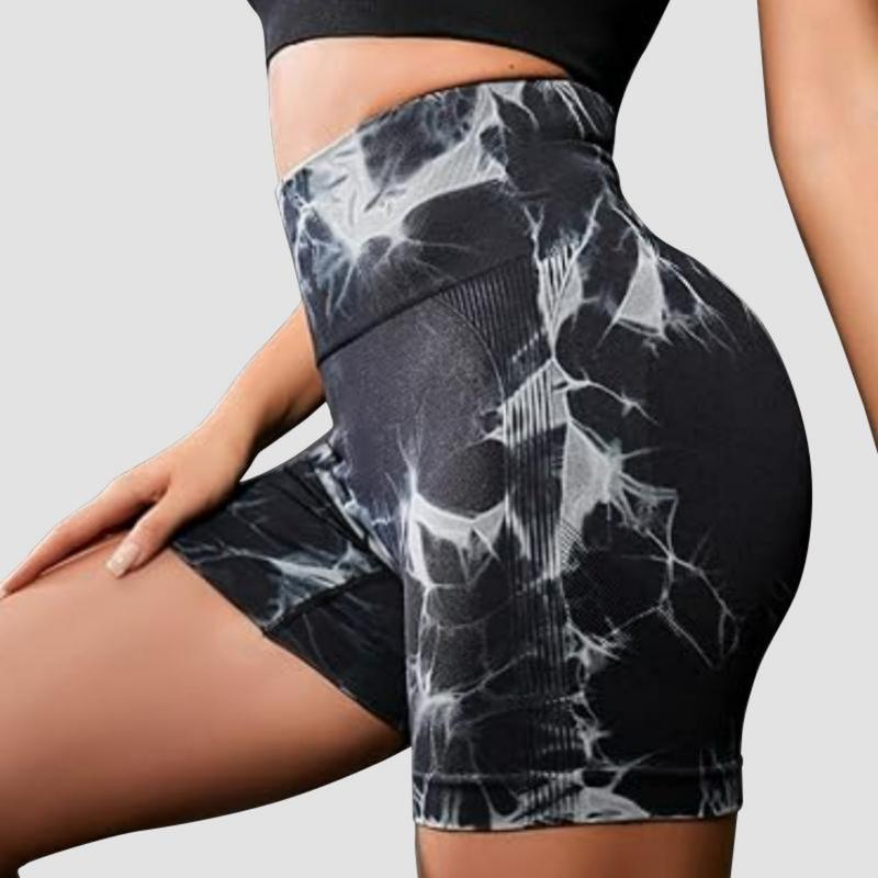 OVESPORT Sporty Women's Gym Short Tie Dye Print Seamless High Waist Skinny Sports Shorts Casual Comfy Breathable Short for Yoga Gym Workout Running