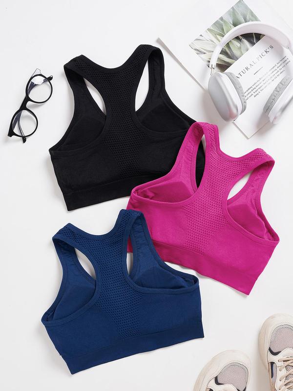 Women's Solid Wireless Sports Bra, Breathable Comfortable Seamless Chest Pad Design Sports Bra, Ladies Sportswear for Indoor Outdoor Wear