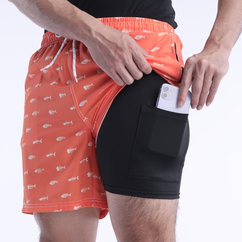 Mens Swim Trunks 2-Layer 3D Print Shorts - Quick-Dry, Drawstring Waist, 2 Side Pockets, Casual, Stylish, Summer Beach, Outdoors Wear,Breathable