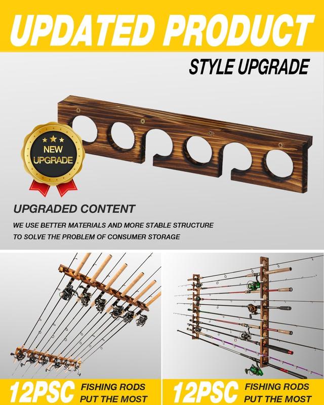 Holds Up to 12 Rods Fishing Pole Rod Racks Wall or Ceiling Mounted Fishing Pole Rod Holders for Garage Storage Organizer Fishing Gear Equipment Gifts for Men Women