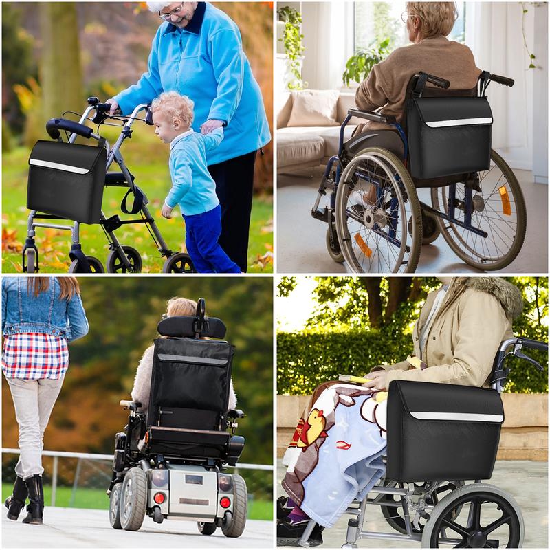 Wheelchair Bag Waterproof Wheelchair Pouch with Secure Reflective Strip Large Capacity Walker Storage Pouch Multifunctional Electric Wheel Chair Backpack Bag for Wheelchairs Walkers