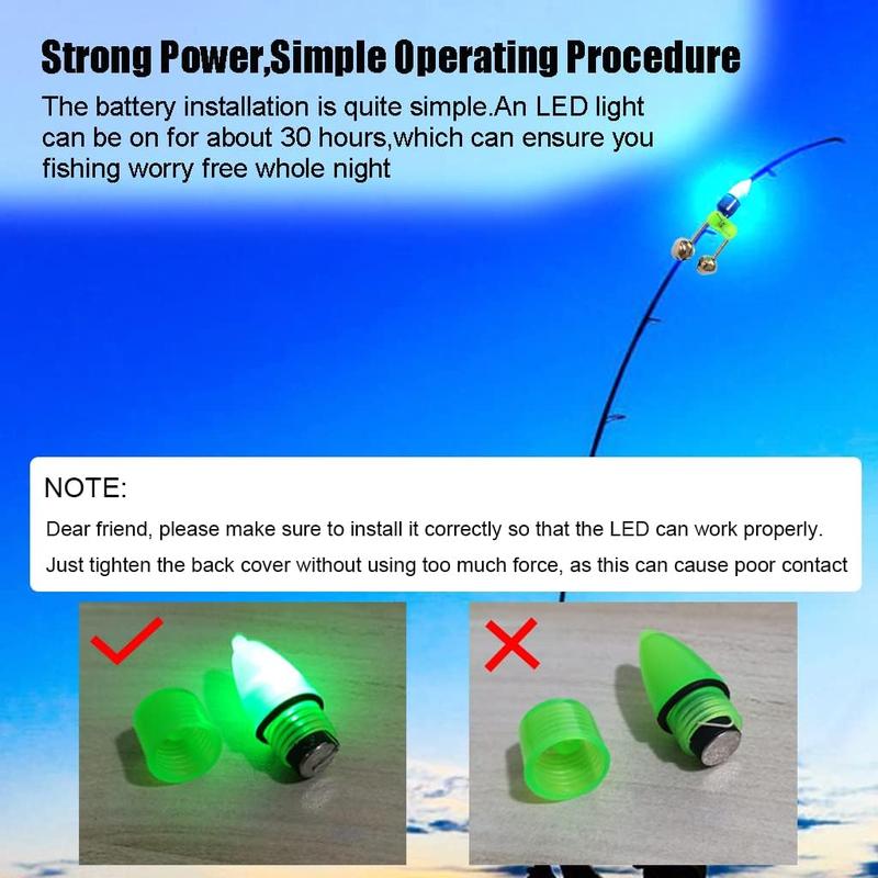 Fishing Bells with Lights 20 count LED Night Fishing Lights 10 count Fishing Rod Bait  Bell Night Fishing Accessories Bait  Bell Rod Clip Tip for Fishing