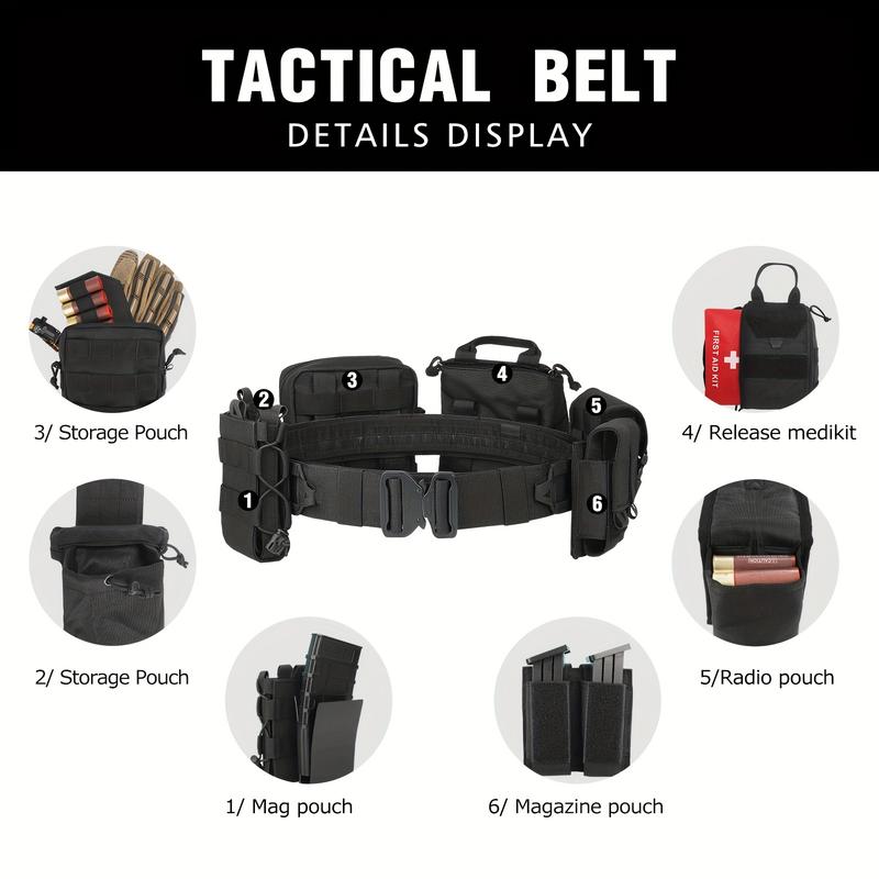 8pcs set Molle Battle Belt Utility Belt With Accessories Pouches - Quick Release Trigger Airsoft Belt Heavy Duty Belts