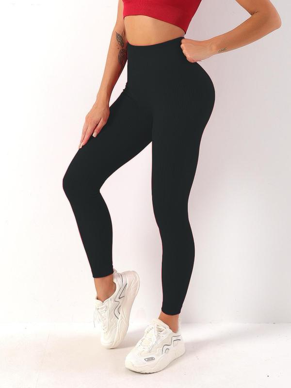 Women's Solid High Waist Leggings, Casual Comfy Breathable Skinny Pants for Yoga Gym Workout, Pants for Women, Ladies Bottoms for Spring & Fall