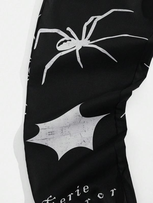 Graphic Sweatpants Spiderweb Letter Print Drawstring Joggers Goth Pants Black X-Large