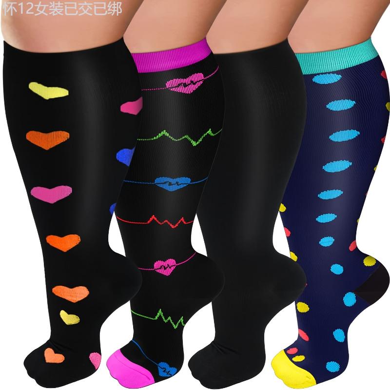 4 Pairs Plus Size Compression Socks - Wide Calf Support for Running, Hiking, Nursing, and Everyday Comfort