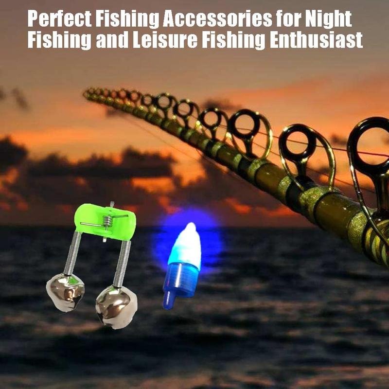 Fishing Bells with Lights 20 count LED Night Fishing Lights 10 count Fishing Rod Bait  Bell Night Fishing Accessories Bait  Bell Rod Clip Tip for Fishing