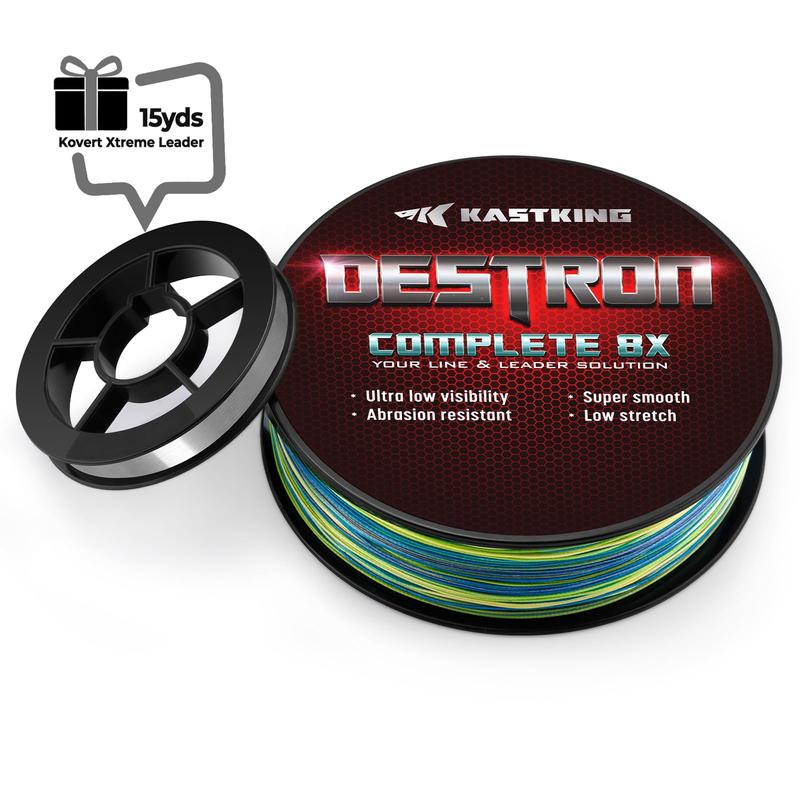 KastKing Destron Complete 8X Braided Fishing Line Thin Diameter Superline, Highly Abrasion Resistant, Near Zero Stretch, Perfectly Matched Braided Line & Leader