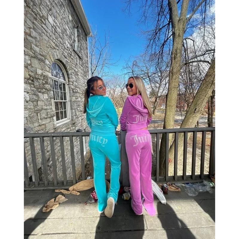 Tracksuit Women Juicy Tracksuit Women Velvet Zipper hoodie Tracksuit Suit Two Piece Set Y2K Sweatsuits For Women Pants Ste