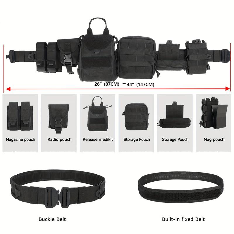 8pcs set Molle Battle Belt Utility Belt With Accessories Pouches - Quick Release Trigger Airsoft Belt Heavy Duty Belts