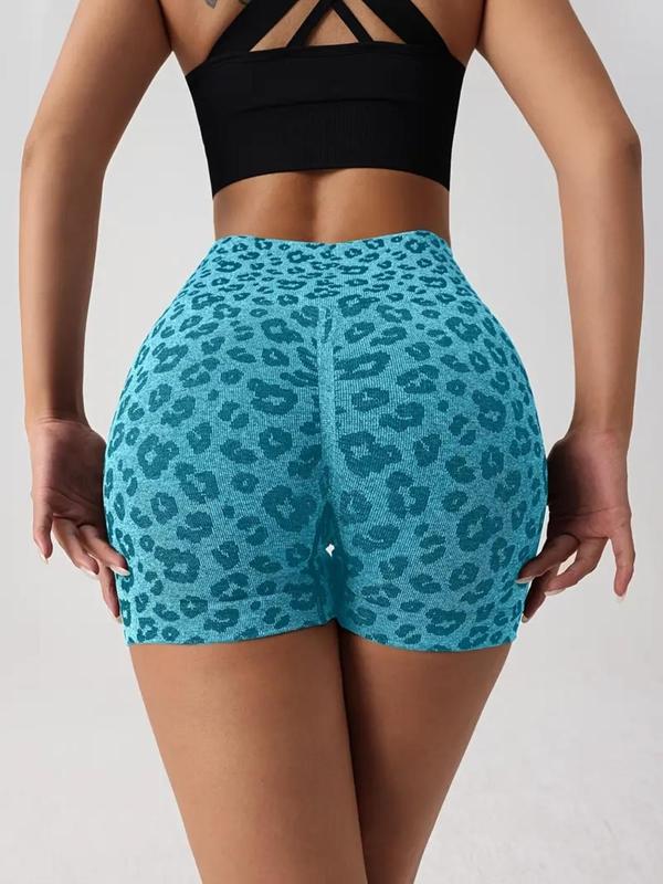 Women's Leopard Print High Waist Sports Gym Shorts, Casual Comfy Breathable Skinny Shorts for Yoga Gym Workout Running, Ladies Sportswear for All Seasons