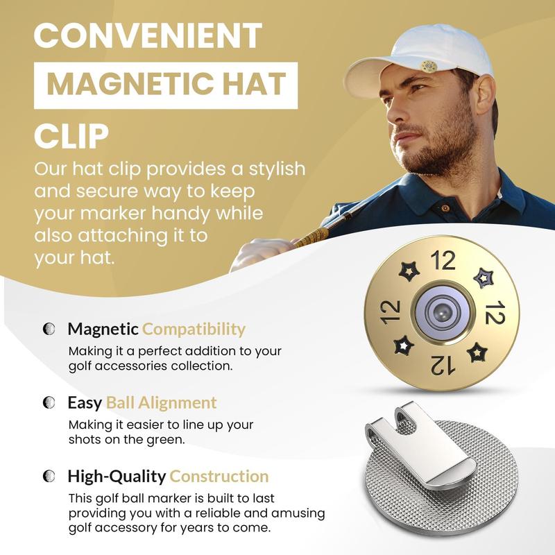 Elevate Your Golf Style with K9King's 12 Gauge Shotgun Shell Golf Ball Marker and Hat Clip Set - Stand Out on Green with Precision Golf Markers, Divot Tool, Hat Clip – Perfect for Accuracy and Style