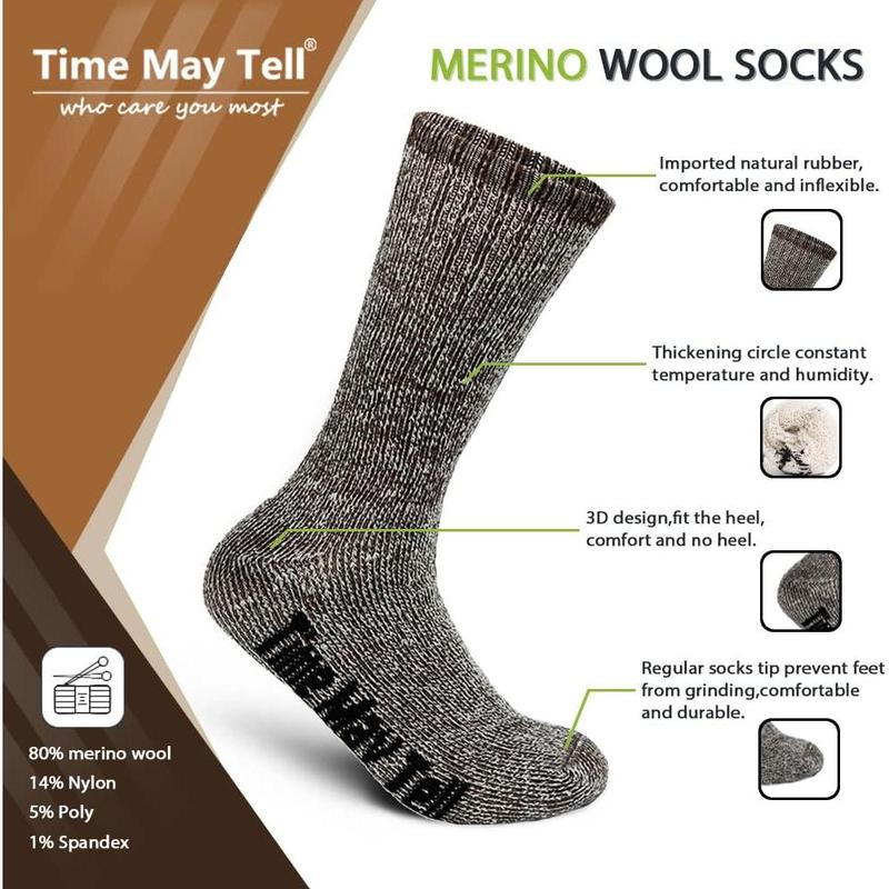 Mens Merino Wool Hiking Cushion Socks Thermal Warm Crew Winter Boot Socks Pack (2 4 Pair,6-13 Size)