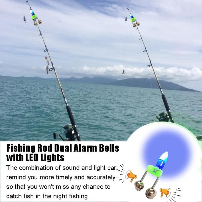 Fishing Bells with Lights 20 count LED Night Fishing Lights 10 count Fishing Rod Bait  Bell Night Fishing Accessories Bait  Bell Rod Clip Tip for Fishing