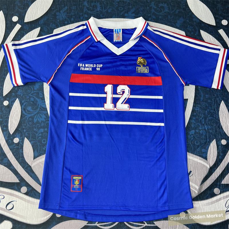 1998 World Cup France Home Blue Short Sleeve Top Vintage Quick Dry HENRY No.12 Soccer Jerseys