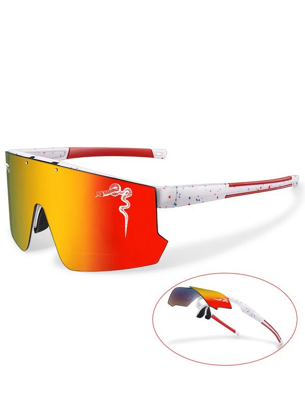 Snake Print Sporty Sunglasses, Trendy Colorblock Windproof Outdoor Sunglasses for Men & Women, Sports Eyewear for Cycling, Running, Hiking, Driving, Fishing