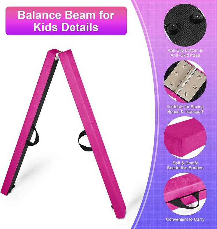 7FT 8FT Balance Beam, Folding Floor Gymnastics Equipment for Gymnast  Adults, Non Slip Rubber Base, Professional Gymnastics Beam for Home