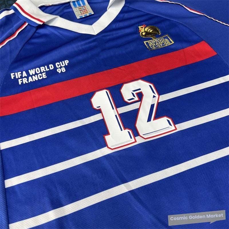 1998 World Cup France Home Blue Short Sleeve Top Vintage Quick Dry HENRY No.12 Soccer Jerseys