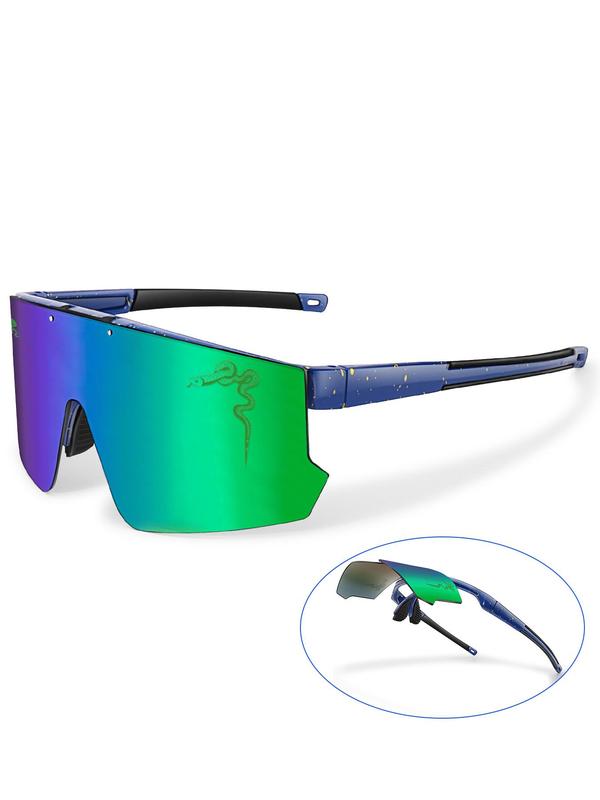 Snake Print Sporty Sunglasses, Trendy Colorblock Windproof Outdoor Sunglasses for Men & Women, Sports Eyewear for Cycling, Running, Hiking, Driving, Fishing