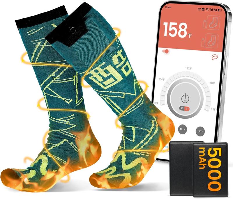 5000mAh Heated Socks: 10-Hour Battery Life | APP-Controlled Rechargeable Electric Socks - Battery Powered Cold Weather Foot Warmer Socks for Men Women | Outdoor Hunting Skiing Camping Hiking