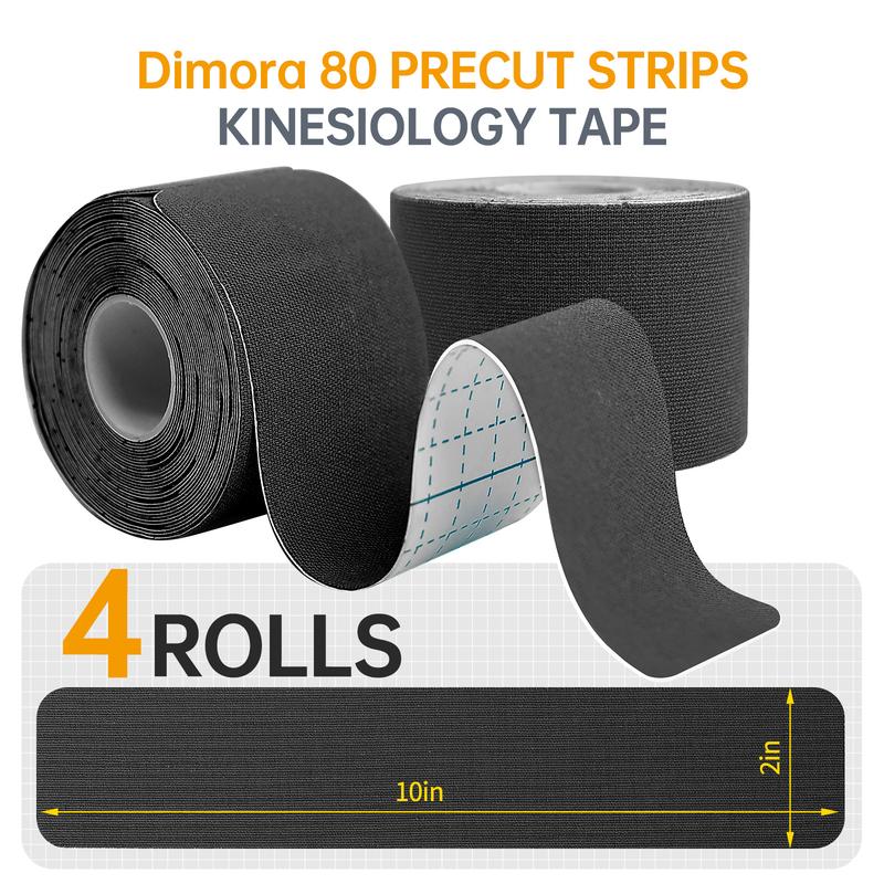 Kinesiology Tape 4 Rolls - Elastic Cotton Athletic Tape, 16.4 ft 80 Precut Strips in Total, Medical Grade Adhesive Sports Tape for Muscle Pain Relief and Joint Support