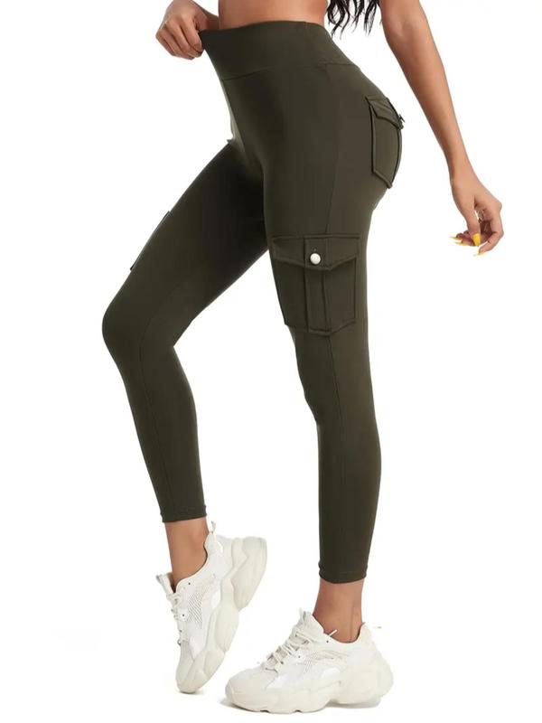 Women's Solid High Waist Pocket Sports Leggings, Casual Comfy Breathable Skinny Tummy Control Pants for Yoga Gym Workout Running, Ladies Compression Pants Workout Clothes Women, Leggings with Pockets, Fall Outfits 2024, Fall Outfits Black Girl