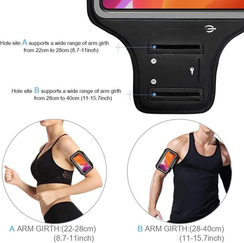 iPhone 16 15 14 13 12 11 Armband with Earphone Holder,  Water Resistant Gym Running Workouts Arm Band for iPhone 11, 12, 13, 14, 15, 16, 15 Pro, 16 Pro (Black)