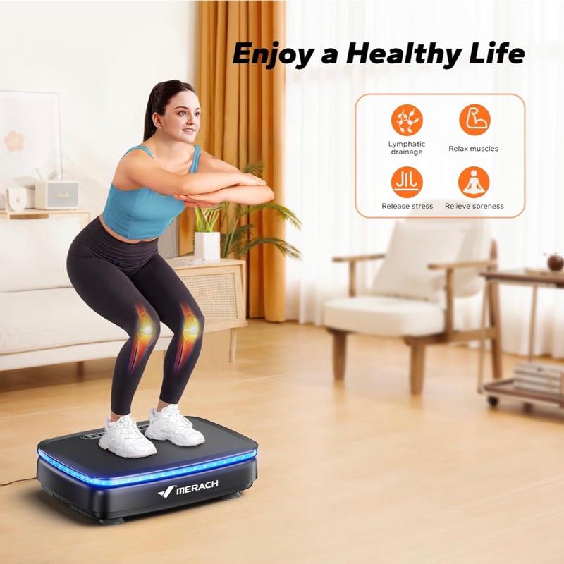 MERACH Vibration Plate Exercise Machine with Bluetooth & Light , Lymphatic Drainage Machine, Whole Body Workout Vibration Platform for Wellness and Fitness