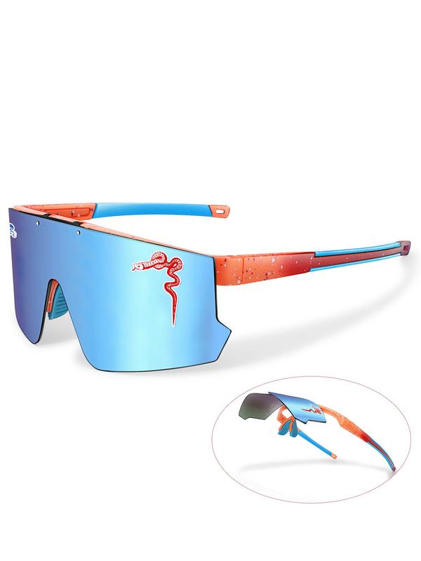 Snake Print Sporty Sunglasses, Trendy Colorblock Windproof Outdoor Sunglasses for Men & Women, Sports Eyewear for Cycling, Running, Hiking, Driving, Fishing