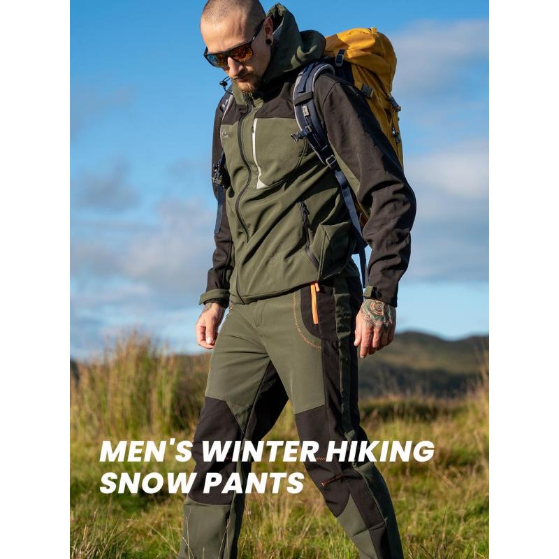 Men's Snow Ski Hiking Pants Waterproof Winter Fleece Lined Pants Camping Skiing Ice Fishing Pants with Belt Men's Camo