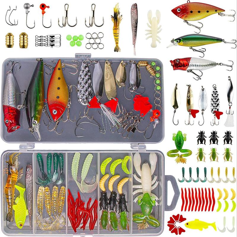 Fishing Lures Kit, 78pcs box Fishing Lures Set, Including Spoon Lures, Soft Plastic Worms, Crankbait Jigs, Multifunctional Fishing Accessories Tackle Box, Summer Outdoor Fishing Supplies