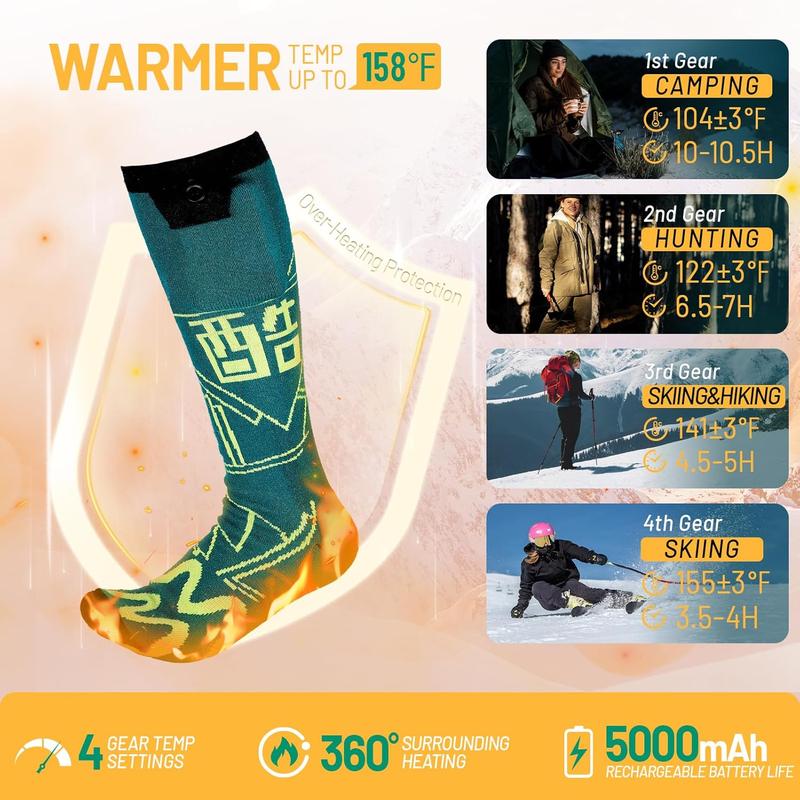 5000mAh Heated Socks: 10-Hour Battery Life | APP-Controlled Rechargeable Electric Socks - Battery Powered Cold Weather Foot Warmer Socks for Men Women | Outdoor Hunting Skiing Camping Hiking