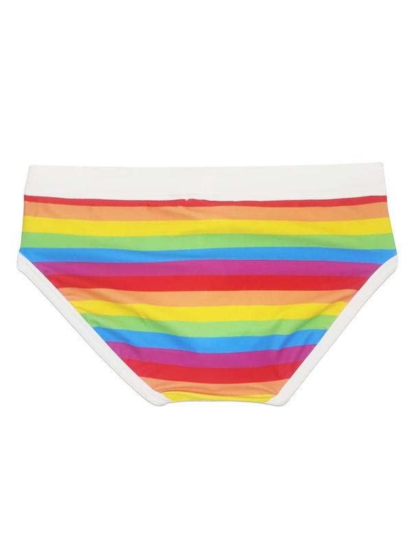 LGBTQ+ Men Swim Trunks, Men's Regular Fit Rainbow Striped Print Drawstring Waist Swim Bottoms, Sexy Swim Briefs, Soft Comfort Breathable Swim Shorts for Summer, Fashion Men's Swimwear for Beach Holiday Vacation