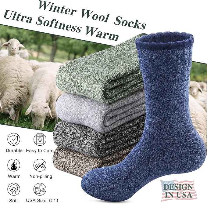 5 Pack Merino Wool Socks for Winter Warm Thermal Hiking - Women Men  Thick Hiking Socks for Camping Cozy Socks for Women Man