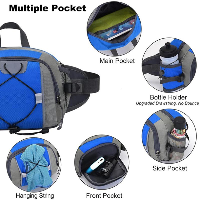 Large Capacity Drawstring Design Sports Fanny Pack, Waterproof Zipper Hiking Bag, Multifunctional Water Bottle Waist Bag for Outdoor Cycling