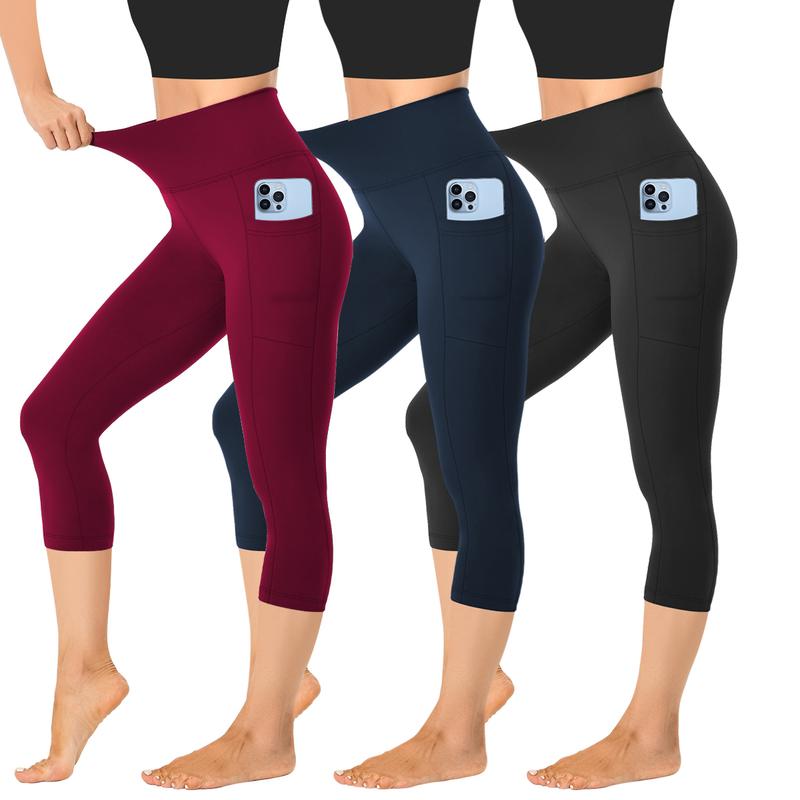 3 Pack Capri Leggings for Women  Stretch Tummy Control Yoga Pants for Cycling Workout Leggings For Womens leggings with pocket