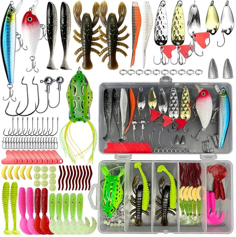 Fishing Lures Kit for Freshwater and Saltwater,Bass Trout Salmon Fishing Tackle Box Including Spoon Lures,Crankbaits,Soft Plastic Worms,Fishing Hooks.