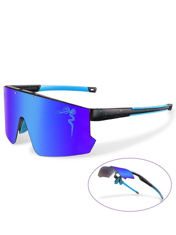 Snake Print Sporty Sunglasses, Trendy Colorblock Windproof Outdoor Sunglasses for Men & Women, Sports Eyewear for Cycling, Running, Hiking, Driving, Fishing