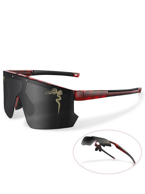 Snake Print Sporty Sunglasses, Trendy Colorblock Windproof Outdoor Sunglasses for Men & Women, Sports Eyewear for Cycling, Running, Hiking, Driving, Fishing