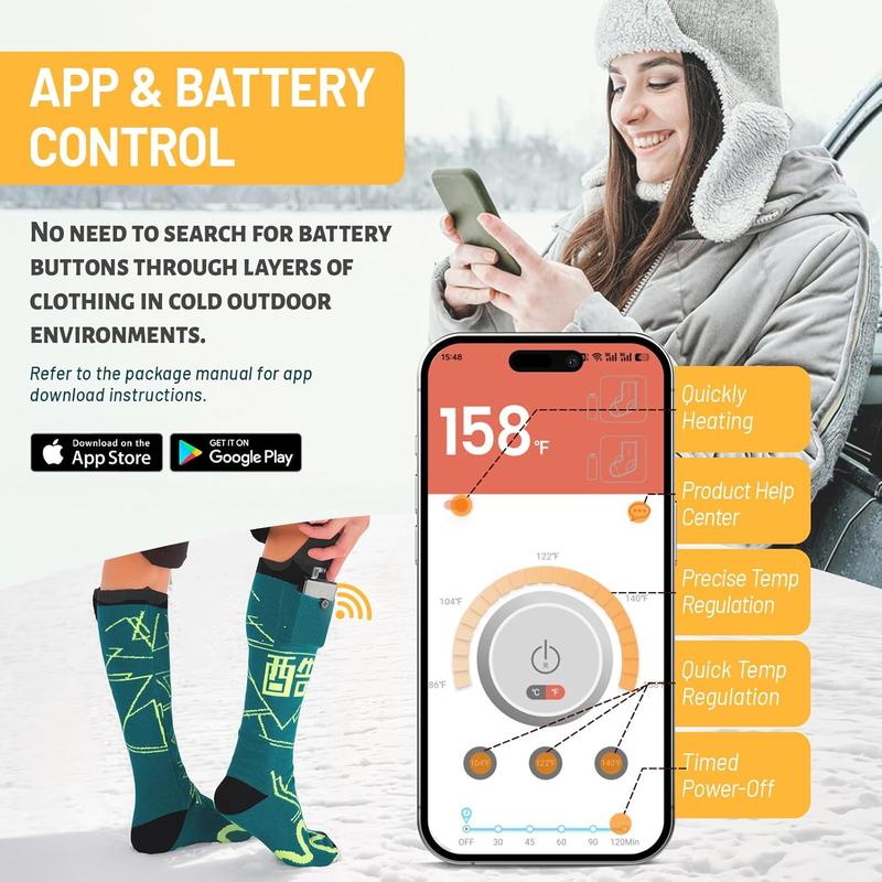 5000mAh Heated Socks: 10-Hour Battery Life | APP-Controlled Rechargeable Electric Socks - Battery Powered Cold Weather Foot Warmer Socks for Men Women | Outdoor Hunting Skiing Camping Hiking