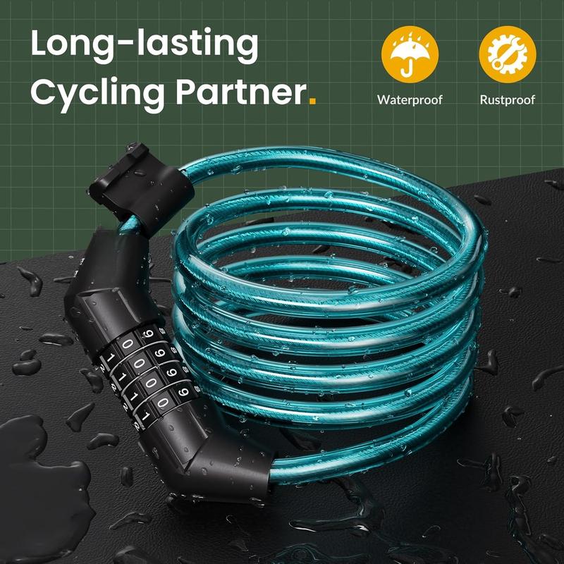 Bike Lock , 4  Bike  Lock Basic Self Coiling  Bike Lock Combination with Complimentary Mounting Bracket, 5 16 Inch Diameter (4FT, Blue-8mm)