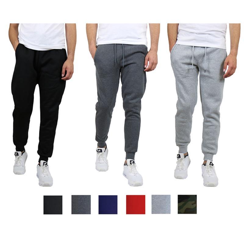 Men's 3 Pack Fleece Active Athletic Jogger Sweatpants with Drawstring Sizes S-2XL