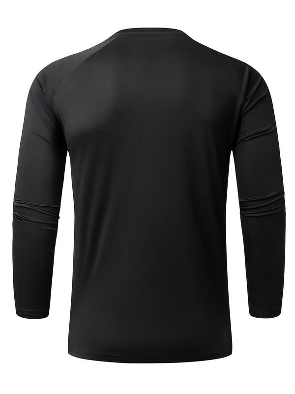 Men's Solid Round Neck Long Sleeve Sports Tee, Quick Drying Breathable Crew Neck T-Shirt for Gym Workout Running, Casual Sportswear for Men