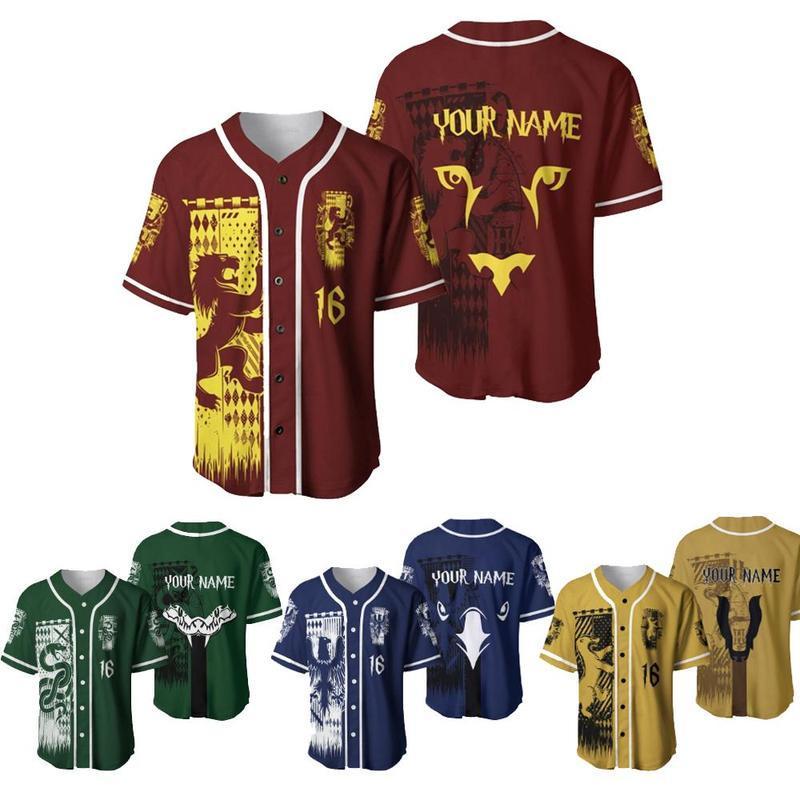 Custom Wizards House Unisex Baseball Jersey, Personalized HP Fan Baseball Jersey, Hogwarts House Sports Shirt, Custom Baseball Jersey, Unique Wizarding World Apparel, Personalized HP Fan Gear