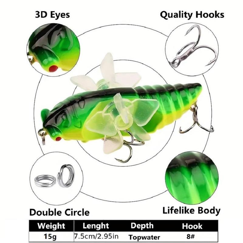 Bionic Insect Bait, 5 Counts Topwater Plastic Fishing Lure with Hook, Fake Fishing Bait, Outdoor Fishing Accessories for Fishing Enthusiasts