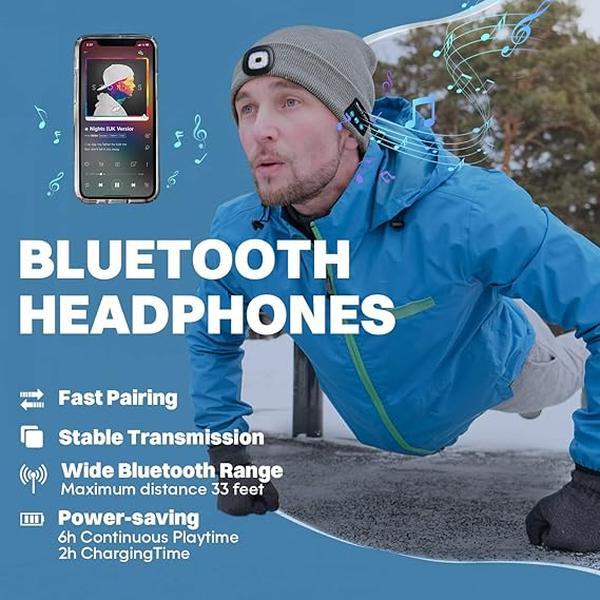 3 in 1 Function Bluetooth Beanie, Bluetooth Beanie with LED Headlight and Removable Speakers,Solid Color Windproof Face Mask, Outdoor Cycling Face Cover Head Protection, Warm Face Mask for Women & Men