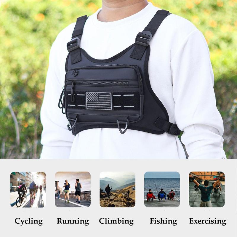 Water Resistant Sports Chest Bag, Breathable Chest Bag with Reflective Velcro & Hook, Multi-use Outdoor Vest Bag for Running Cycling Mountaineering