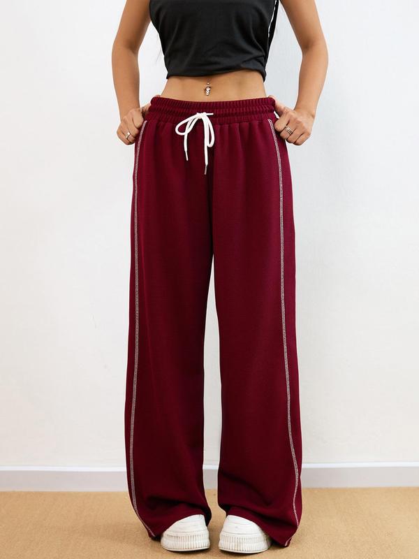 Women's Drawstring Waist Sports Joggers,  Track Pants, Sporty Contrast Binding Wide Leg Trousers for Daily Outdoor Wear, Ladies Sportswear for All Seasons, Fall Outfits 2024