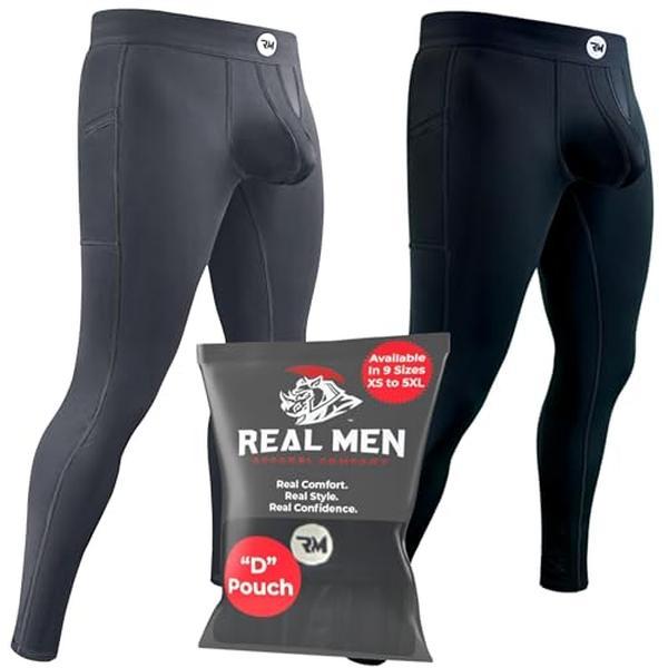 Real Men Nylon Pouch Leggings ABCD Pouch 2 pack Grey Black Running tights Running leggings thermal long johns base layer