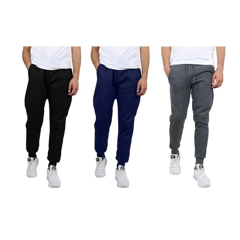 Men's 3 Pack Fleece Active Athletic Jogger Sweatpants with Drawstring Sizes S-2XL